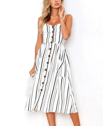 Load image into Gallery viewer, BeAvant Casual striped linen cotton dress women Button strap beach summer dress 2019 Sexy backless midi ladies dresses vestidos
