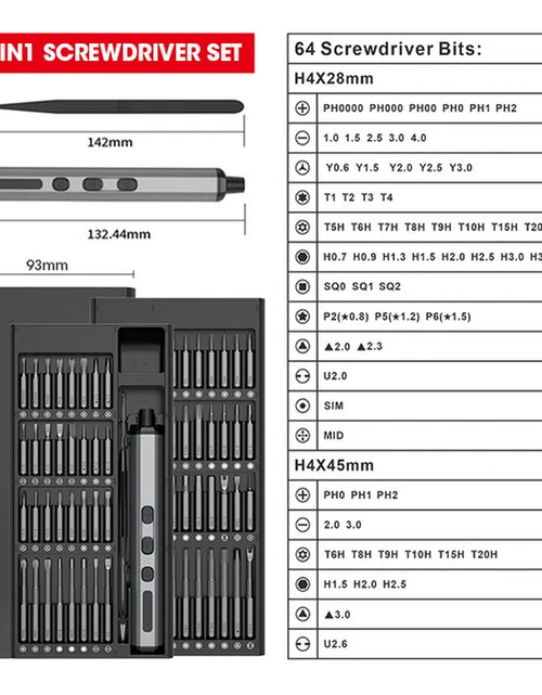 Load image into Gallery viewer, Cordless Electric Screwdriver Set 68 in 1 Precision Screwdriver Set Magnetic Screw Driver Bits Fast Charging with LED Light
