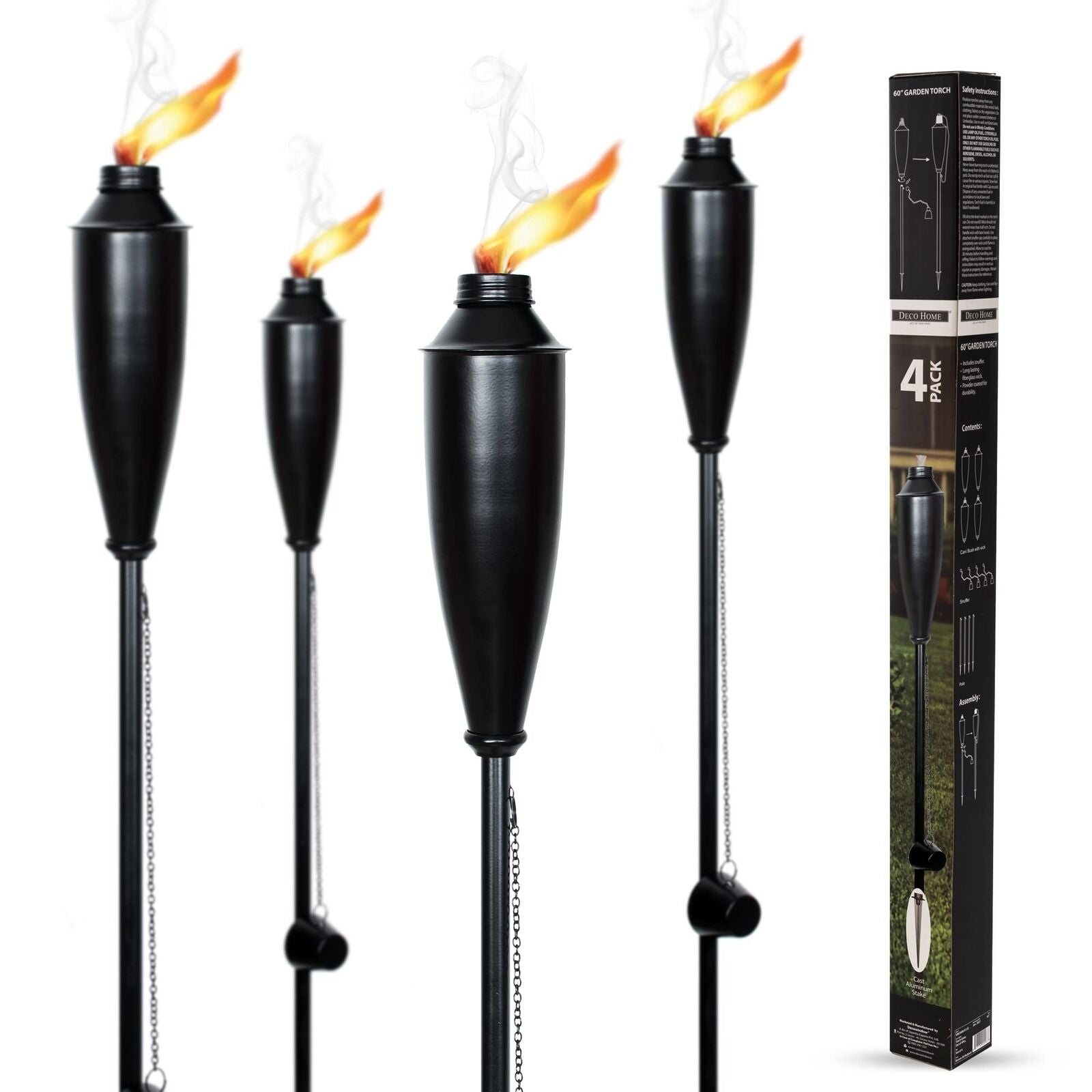 Garden Torches for outside - Deco Home Pack of 4 Metal Garden Torches Citrone...