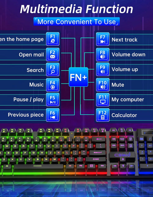 Load image into Gallery viewer, Gaming Keyboard &amp; Mouse, 104 Keys Rainbow LED RGB Backlit Quiet Computer Keyboard, Multimedia Keys, 26 Anti-Ghosting Keys, Waterproof Light up USB Wired Keyboard for PC Gamers Desktop Computer Laptop
