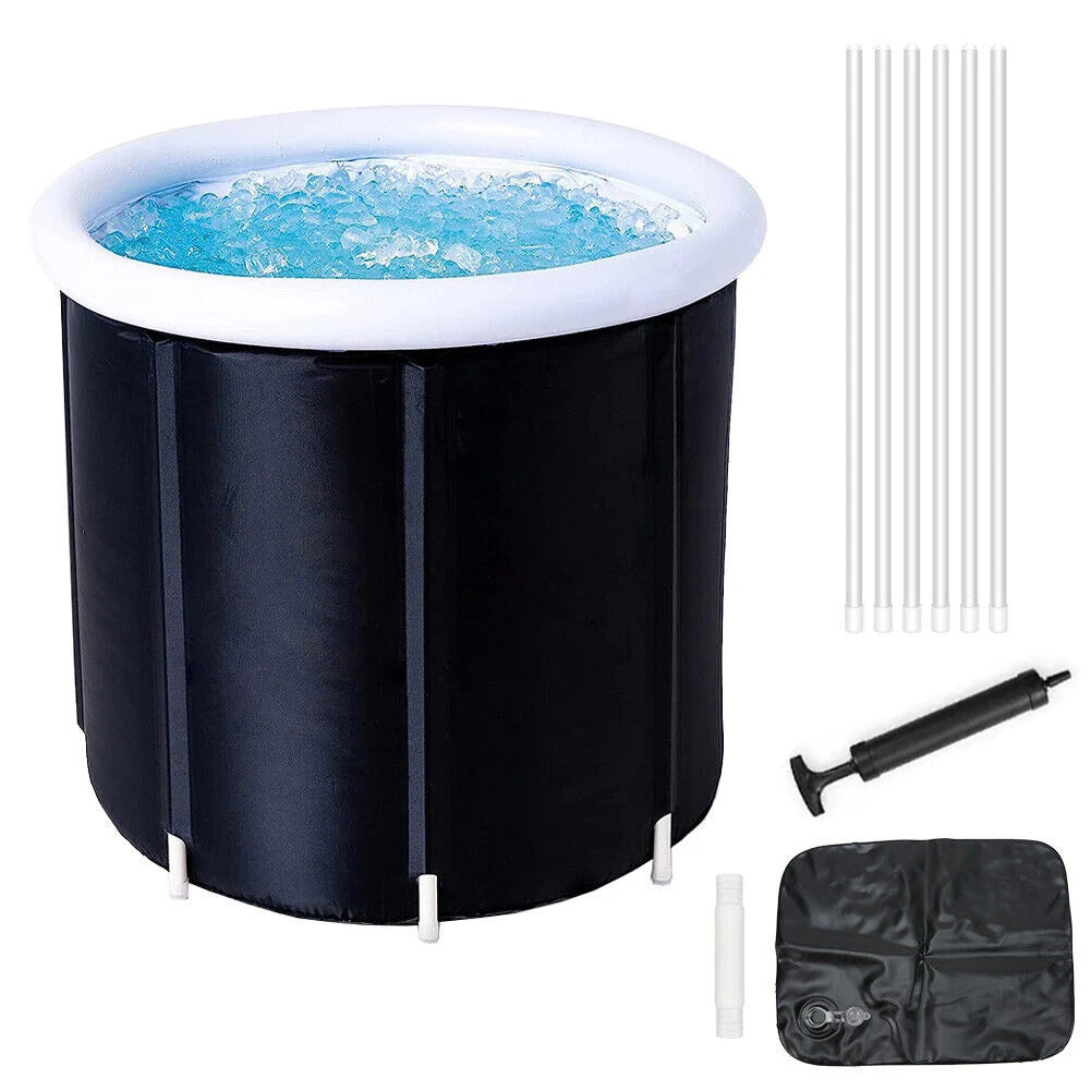 Portable Ice Bath Tub for Athletes Cold Water Therapy Hot Tub Folding Bathtub White/Black Cover Send by Random