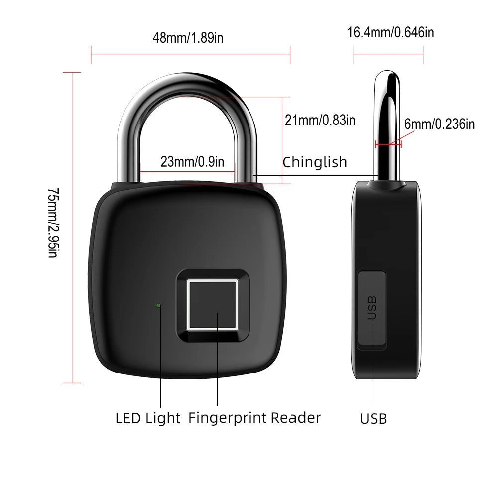 Fingerprint Lock Home Luggage Dormitory Locker Warehouse Door Security Electronic Padlock for Garage Doors,Luggage, Luggage