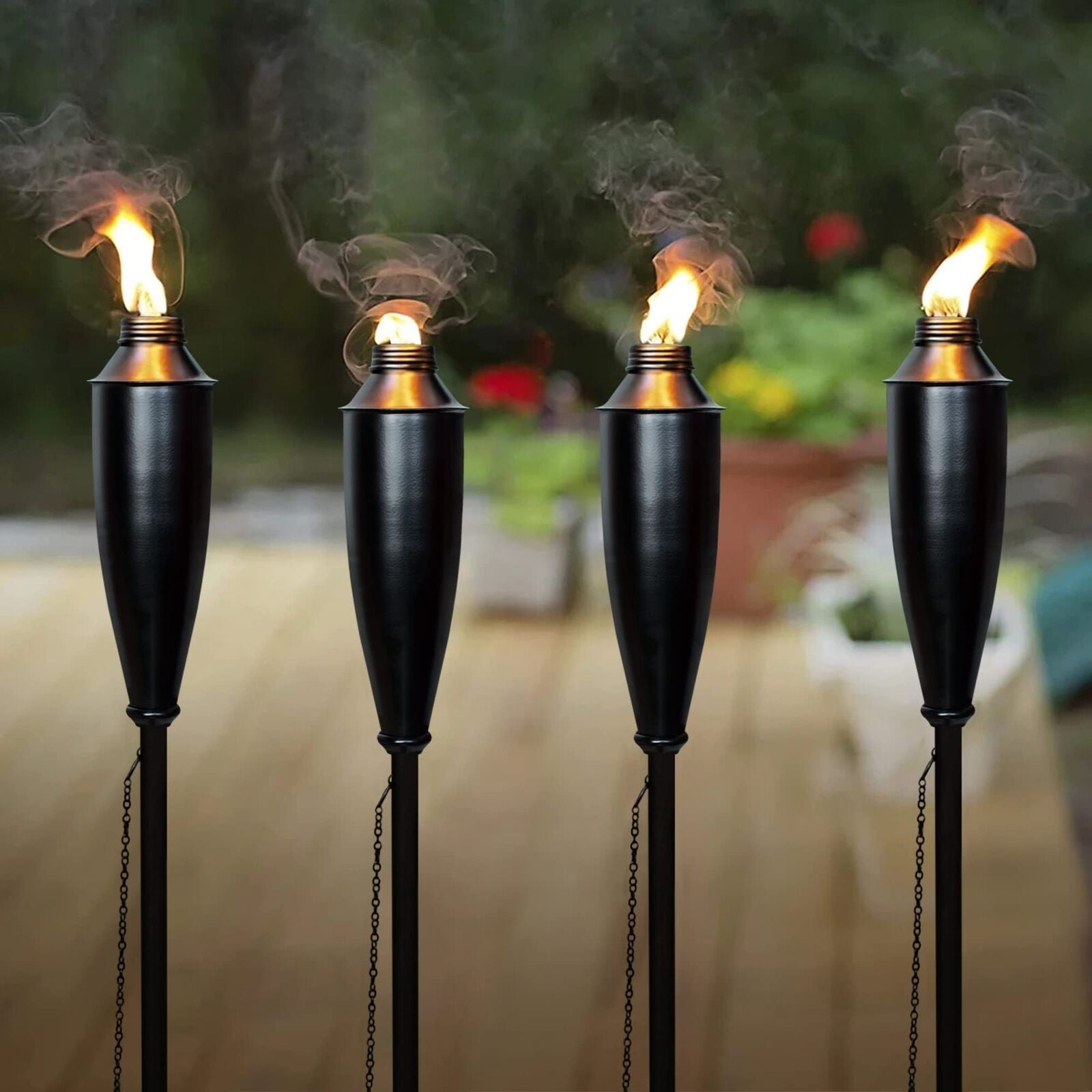 Garden Torches for outside - Deco Home Pack of 4 Metal Garden Torches Citrone...