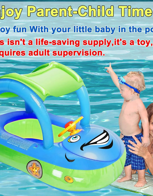 Load image into Gallery viewer, Baby Swimming Pool Float Boat Inflatable Baby Pool Toys with UPF 50+ Canopy Kids Water Toys Beach Suit for Toddler Light Blue
