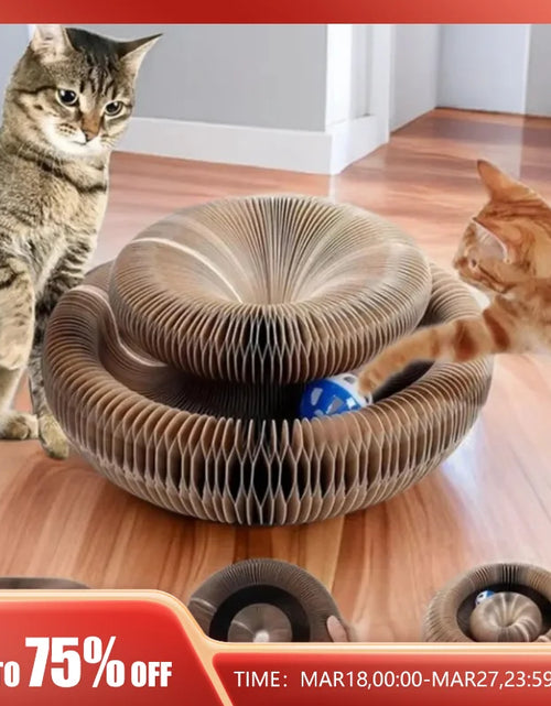 Load image into Gallery viewer, Magic Cat Scratch Organ Board Cat Toy with Ball Cat Grinding Claw Cat Climbing Frame Kitten round Corrugated Cat Scratching Toy
