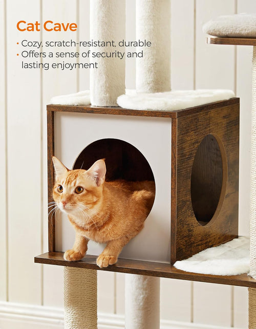 Load image into Gallery viewer, Woodywonders Cat Tree, 65-Inch Modern Cat Tower for Indoor Cats, Multi-Level Cat Condo with 5 Scratching Posts, Perch, Washable Removable Cushions, Cat Furniture, Rustic Brown UPCT166X01
