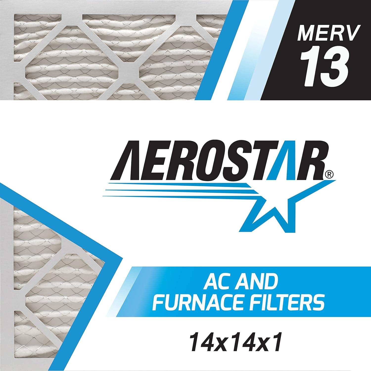 14X14X1 MERV 13 Pleated Air Filter, AC Furnace Air Filter, 6 Pack (Actual Size: 13 3/4"X13 3/4"X3/4")